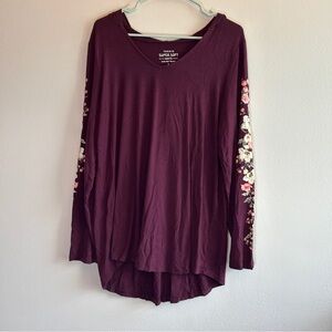 Torrid Super Soft Burgundy Floral Sleeve Tunic Hoodie Size 2
